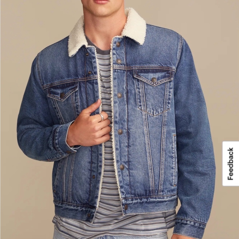 NWT Lucky Brand Faux Shearling Lined Denim Jacket men’s medium